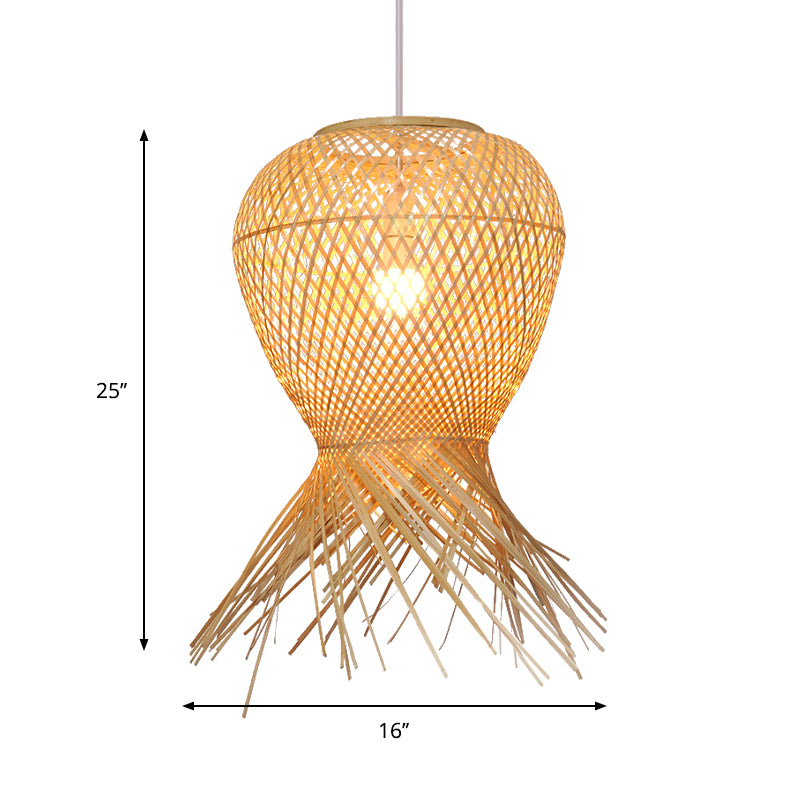 Contemporáneo de luz colgante a mano Bambú 1 lámpara colgante de bombilla en beige