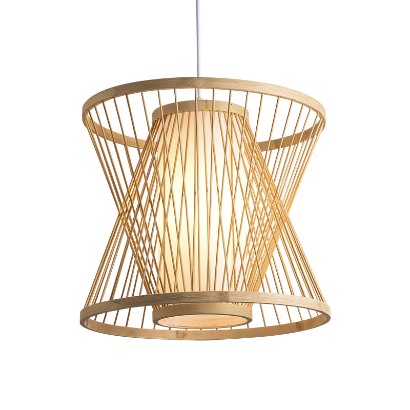 Suspension à cône Pendant Contemporain Bamboo 1 Bulbe Wood Hanging Light Kit pour restaurant, 14 "/ 16" /19,5 "de large