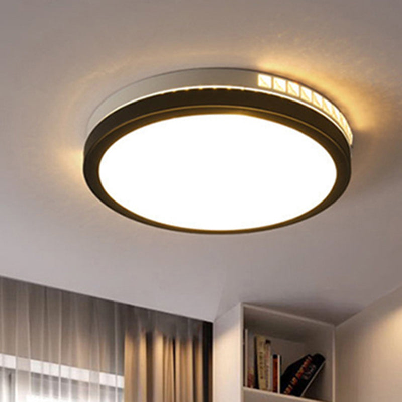 16"/19" W LED Round Flush Mount Lamp Simple Black Crystal Ceiling Mounted Fixture in Warm/White/3 Color Light