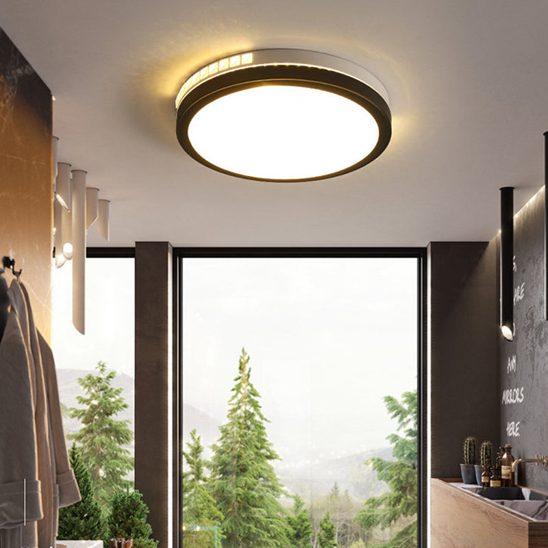 16 "/19" W LED Round Flush Mount Lampada Semplice Nero Cristallo Montaggio a Soffitto Apparecchio in Caldo/Bianco/3 Colore Luce