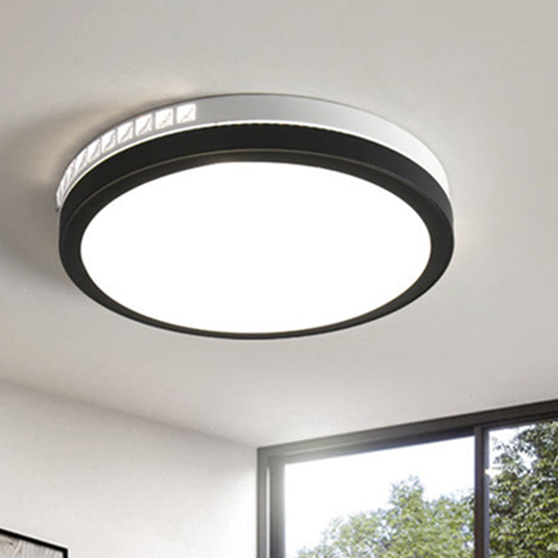 16"/19" W LED Round Flush Mount Lamp Simple Black Crystal Ceiling Mounted Fixture in Warm/White/3 Color Light