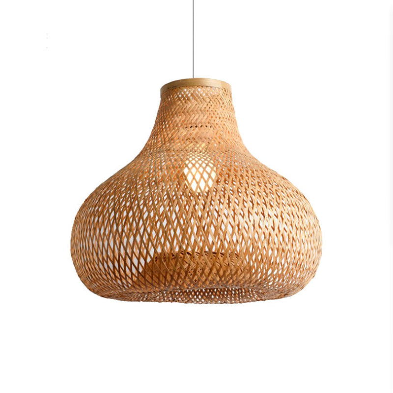 Traditionary 1 Bulb Ceiling Lamp Wood Jar Hanging Pendant Light with Bamboo Shade for Restaurant