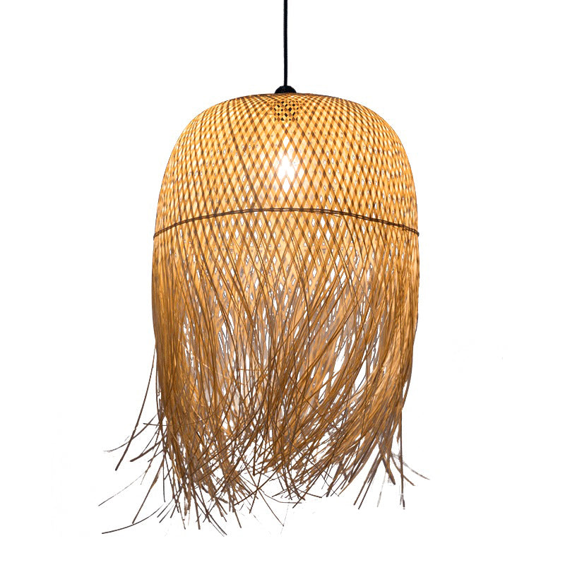 Wood Fringe Hanging Lamp Retro 1 Head Bamboo Ceiling Pendant Light for Restaurant