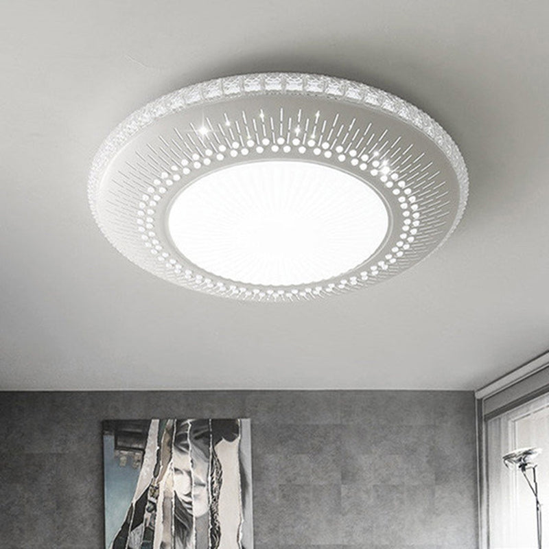 White Round Flush Mount Fixture Simple Acrylique 21 "/25" W Chambre LED Bédouate Lumière en White/3 Couleur Légère