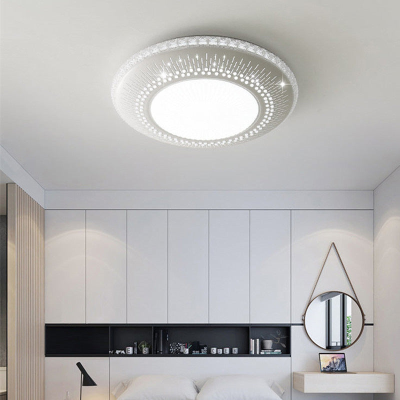 White Round Flush Mount Fixture Simple Acrylique 21 "/25" W Chambre LED Bédouate Lumière en White/3 Couleur Légère