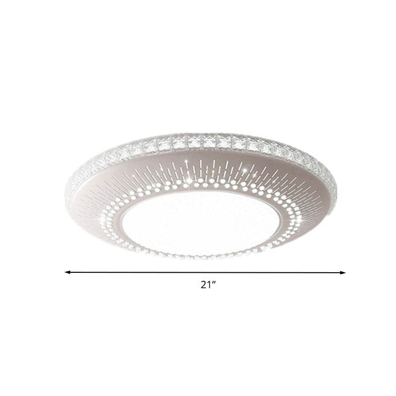 White Round Flush Mount Fixture Simple Acrylic 21"/25" W LED Bedroom Flush Light in White/3 Color Light