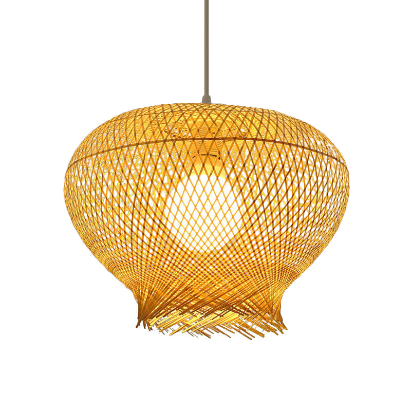 Bamboo Woven Ceiling Lamp Modern 1 Bulb Hanging Pendant Light in Wood for Living Room