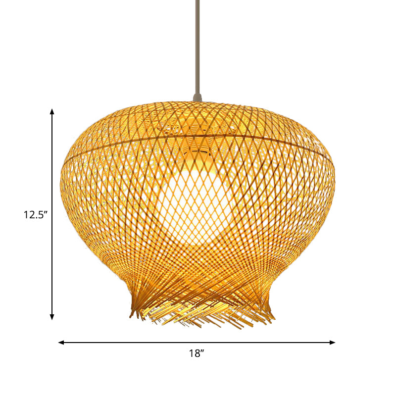 Bamboo Woven Ceiling Lamp Modern 1 Bulb Hanging Pendant Light in Wood for Living Room