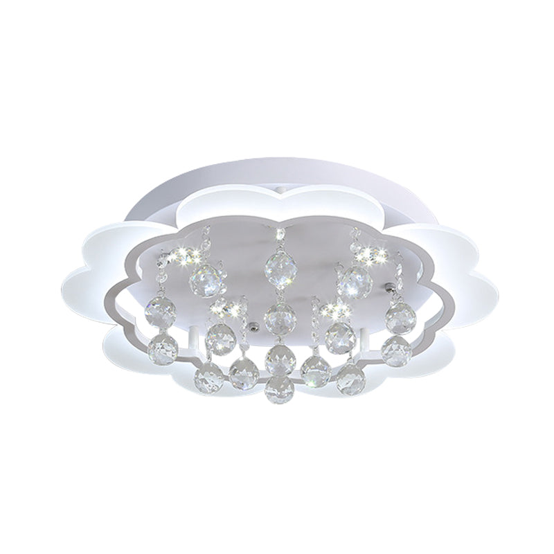 White Flower Flush Mount Light Modern Crystal Ball 22"/25.5"/31.5" Wide LED Ceiling Light in Warm/White/Remote Control Stepless Dimming Light