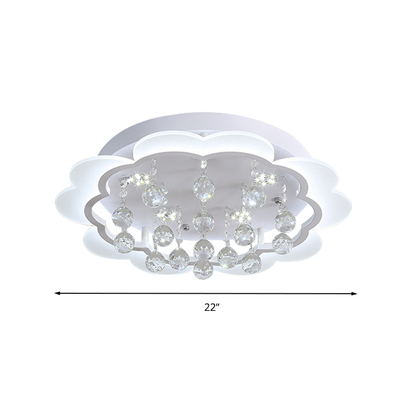 White Flower Flush Mount Light Modern Crystal Ball 22"/25.5"/31.5" Wide LED Ceiling Light in Warm/White/Remote Control Stepless Dimming Light