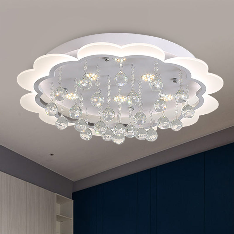 White Flower Flush Mount Light Modern Crystal Ball 22"/25.5"/31.5" Wide LED Ceiling Light in Warm/White/Remote Control Stepless Dimming Light