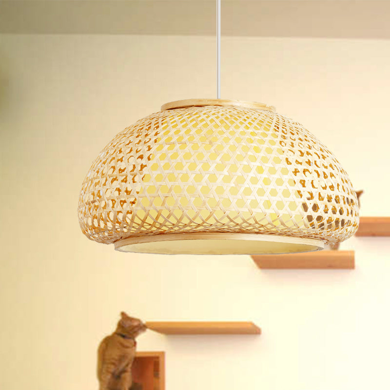 16"/19"/23.5" Wide Bowl Suspension Pendant Contemporary Bamboo 1 Bulb Wood Hanging Light Kit