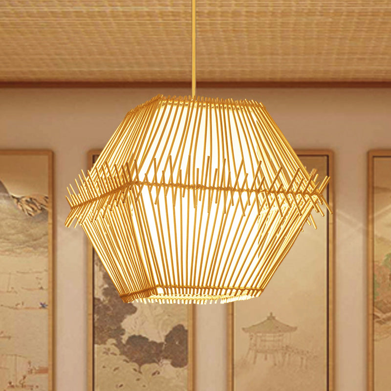 1 Bulb Tapered/Jar Pendant Lighting Traditional Bamboo Hanging Light Fixture in Wood