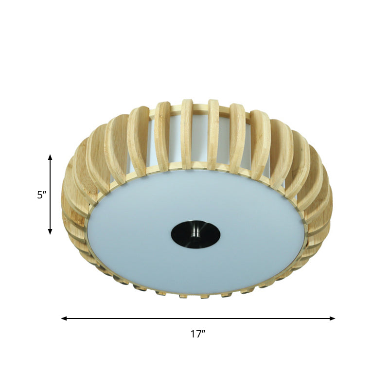 17"/21" breiter Donut-Unterputz-Kronleuchter aus traditionellem Bambusholz mit 3 Glühbirnen und Deckenmontage