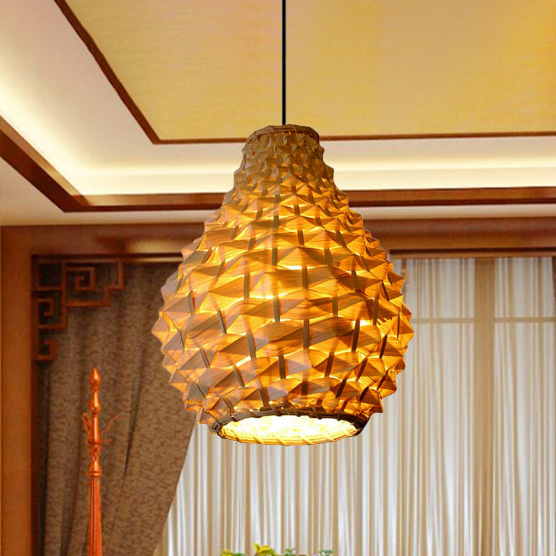 Jar Suspension Pendant Contemporary Bamboo 1 Bulb Beige Hanging Light Kit, 8.5"/14"/18" Wide