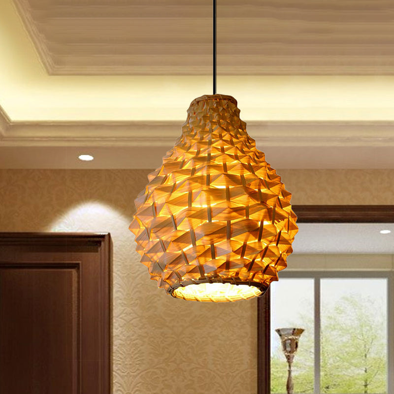 Jar Suspension Pendant Contemporary Bamboo 1 Bulb Beige Hanging Light Kit, 8.5"/14"/18" Wide