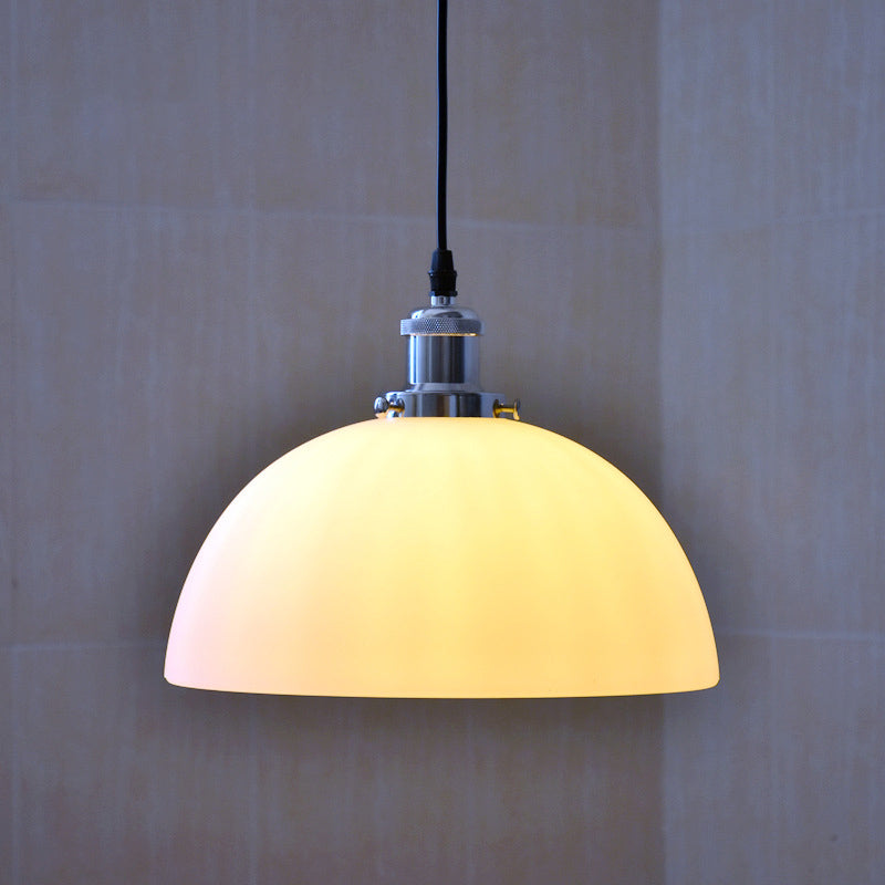 Cream Glass Dome Pendant Fixture Industrial Single-Bulb Diner Hanging Ceiling Light