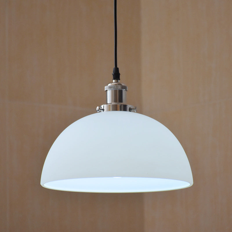 Cream Glass Dome Pendant Fixture Industrial Single-Bulb Diner Hanging Ceiling Light