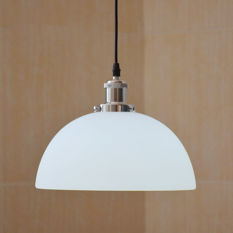 Cream Glass Dome Pendant Fixture Industrial Single-Bulb Diner Hanging Ceiling Light