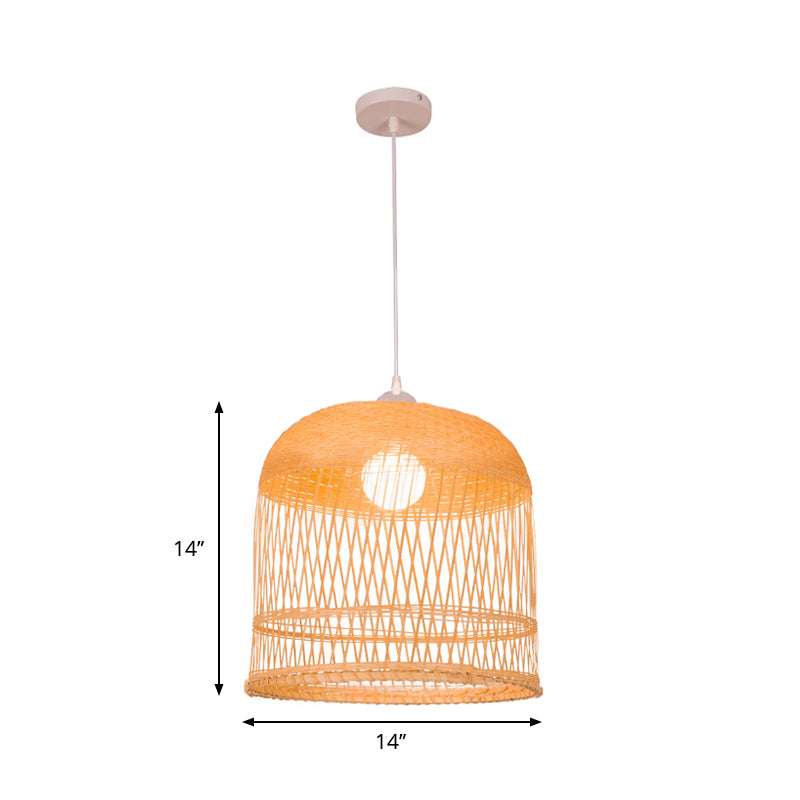 Holzglocke Hanging Lampe Retro 1 Kopf Bambusdecke Anhänger Licht für Wohnzimmer