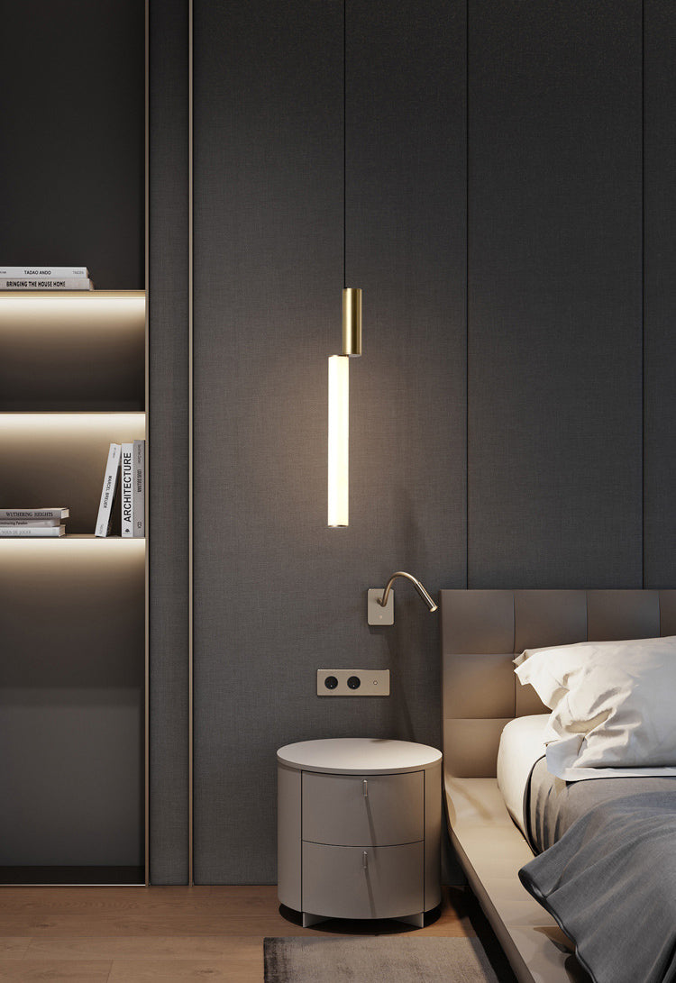 Stick Shaped Bedside Pendulum Light Acrylic Simple Style LED Down Lighting Pendant in Gold