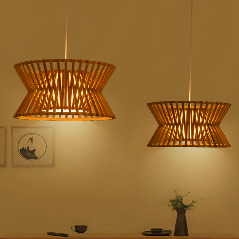 Wood Laser Cut Pendant Lighting Traditionary 1 Bulb Bamboo Hanging Ceiling Light