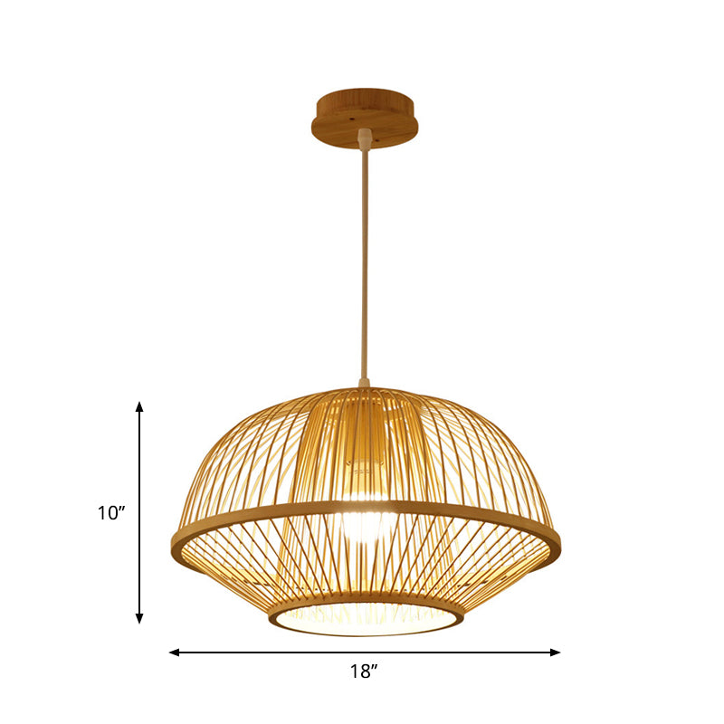 1 Bulb Pear/Urn Pendant Lighting Contemporary Bamboo Hanging Light Fixture in Wood