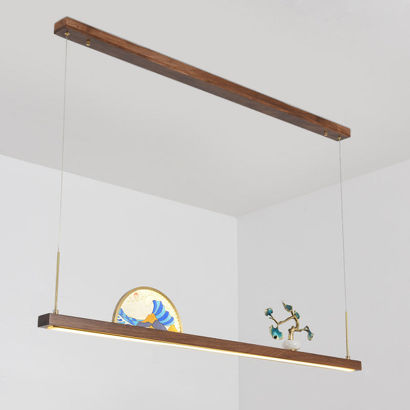 Dark Wood Linear Island Light Artistic Modern LED Suspension Light for Study Room