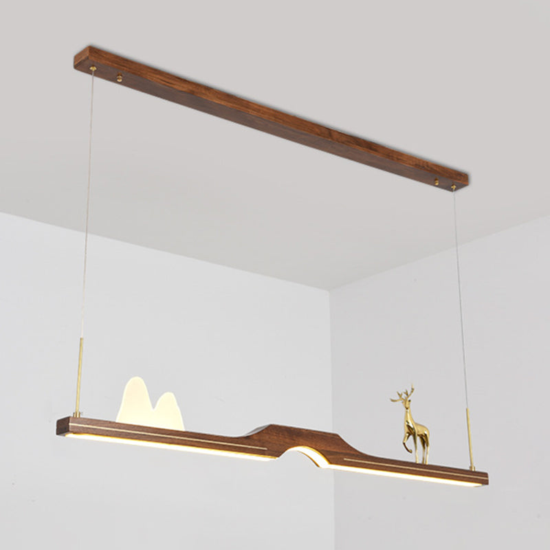 Dark Wood Linear Island Light Artistic Modern LED Suspension Light for Study Room