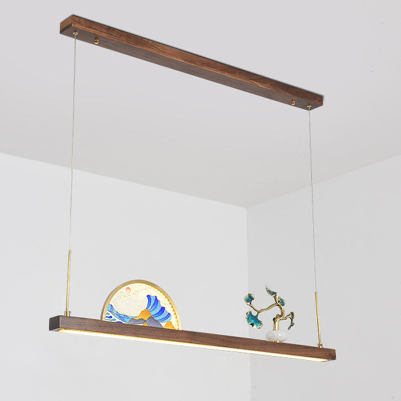 Dark Wood Linear Island Light Artistic Modern LED Suspension Light for Study Room