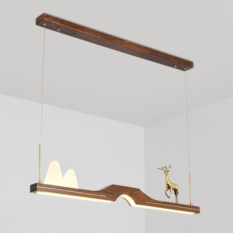 Dark Wood Linear Island Light Artistic Modern LED Suspension Light for Study Room