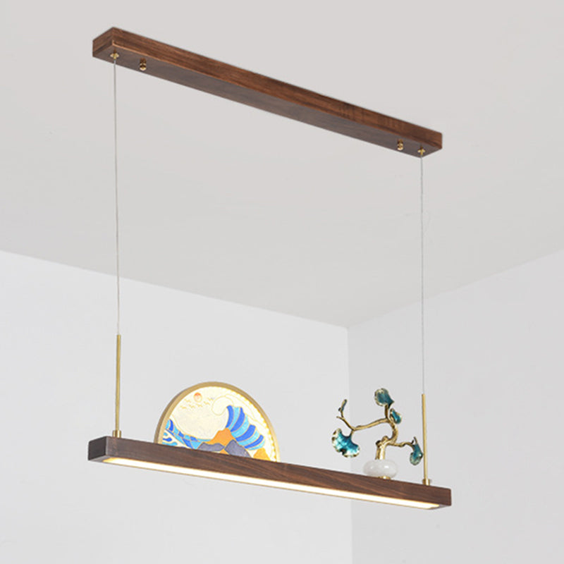 Dark Wood Linear Island Light Artistic Modern LED Suspension Light for Study Room