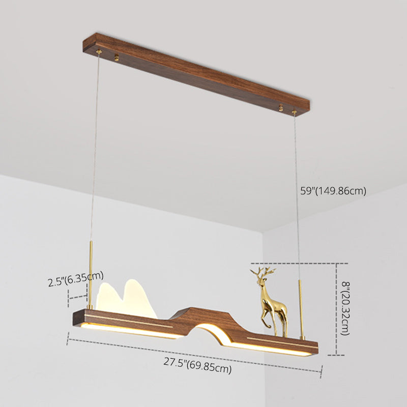 Dark Wood Linear Island Light Artistic Modern LED Suspension Light for Study Room