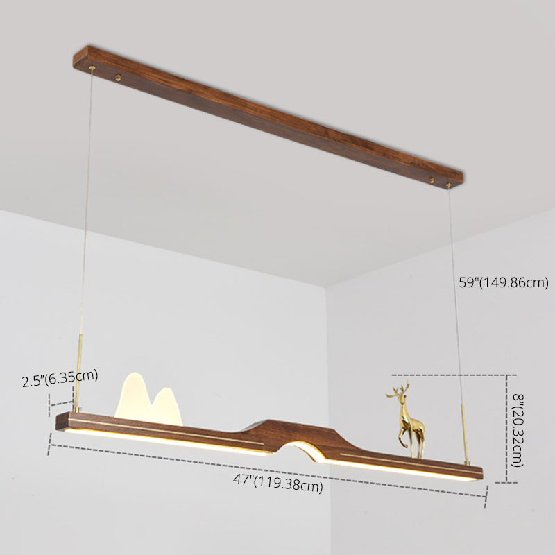 Dark Wood Linear Island Light Artistic Modern LED Suspension Light for Study Room