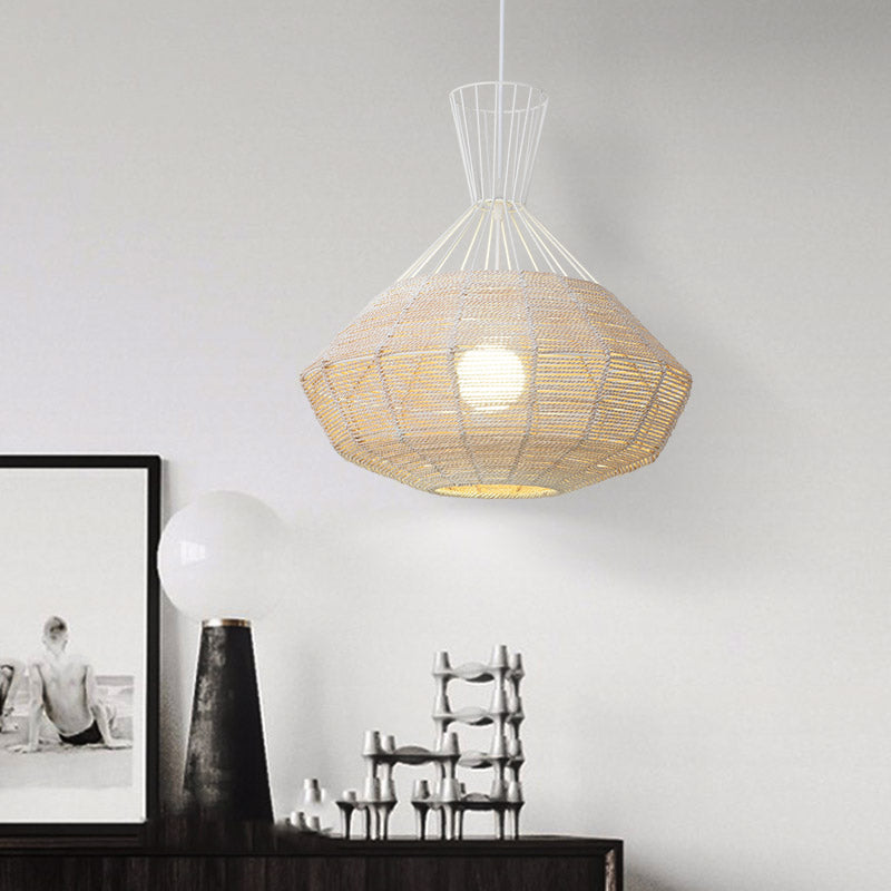 Diamond Suspension Lighting Traditional Rattan 1 Bulb 14"/18" Wide Wood Hanging Ceiling Light