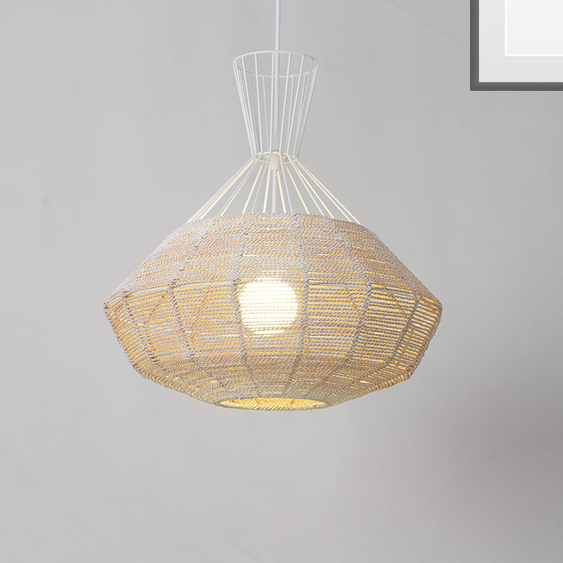 Diamond Suspension Lighting Traditional Rattan 1 Bulb 14"/18" Wide Wood Hanging Ceiling Light