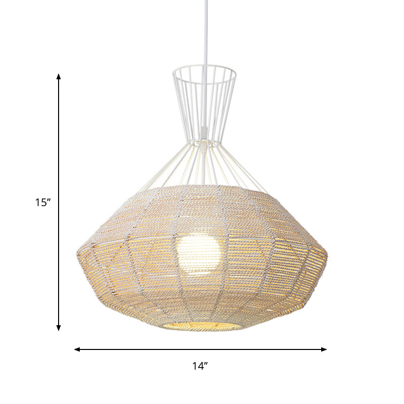 Diamond Suspension Lighting Traditional Rattan 1 Bulb 14"/18" Wide Wood Hanging Ceiling Light