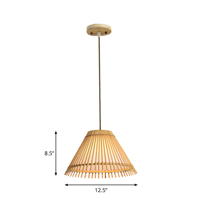 Lampada del soffitto cono di bambù moderna 1 lampadina a sospensione in legno per soggiorno