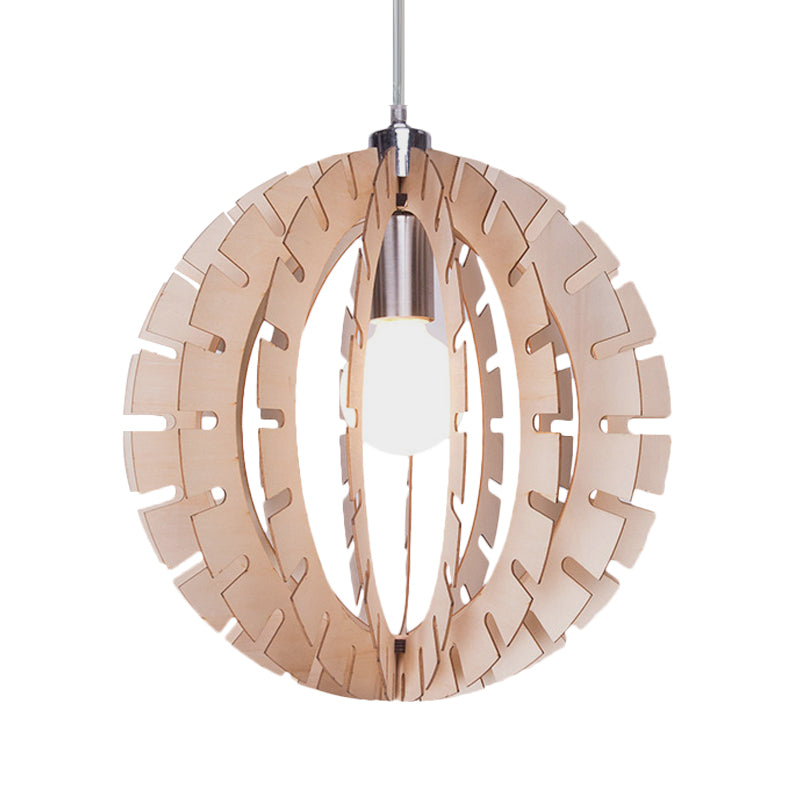 Globe Suspension Pendant Light Contemporary Wood 1 Bulb Beige Hanging Light Fixture