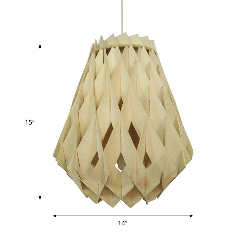 Wood Jar Ceiling Lamp Modernist 1 Bulb Hanging Pendant Light in Beige for Tearoom