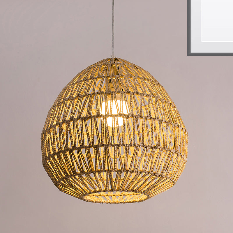 1 Bulb Oval/Lantern Pendant Lighting Tradition Rattan Wood Hanging Lamp Kit for Restaurant