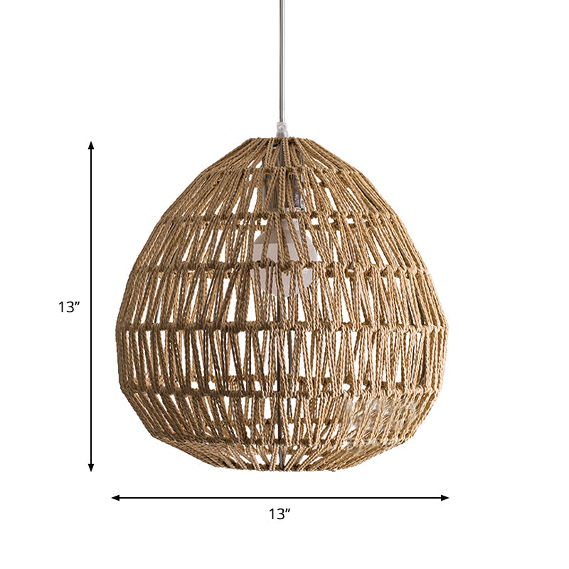 1 Bulb Oval/Lantern Pendant Lighting Tradition Rattan Wood Hanging Lamp Kit for Restaurant