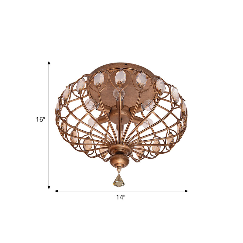 Lampe encastrée à cage en métal de 14 "/21" de large avec décoration en cristal, luminaire moderne à 3/6 lumières monté au plafond en laiton