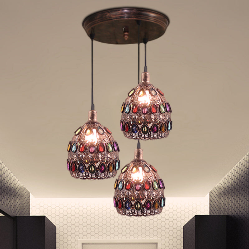 Disponxe de plafond pendentif 1/3 Light avec Crystal Gem Bohemia Light en cuivre altéré avec une canopée ronde / linéaire