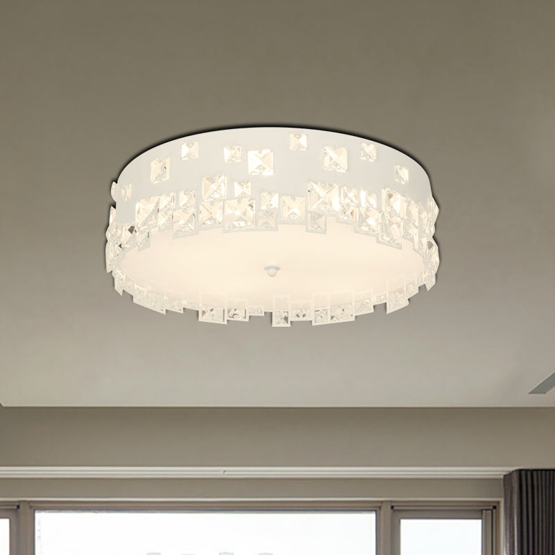 Round Flushmount Lighting with Crystal Decoration Modern 3 Bulbs Ceiling Mounted Light in White