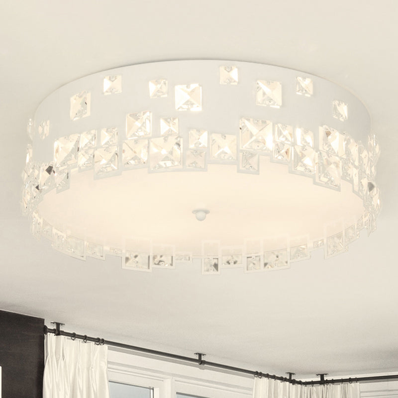 Ronde Flushmount Verlichting met Crystal Decoratie Modern 3 Lampen Plafond Gemonteerd Licht in Wit