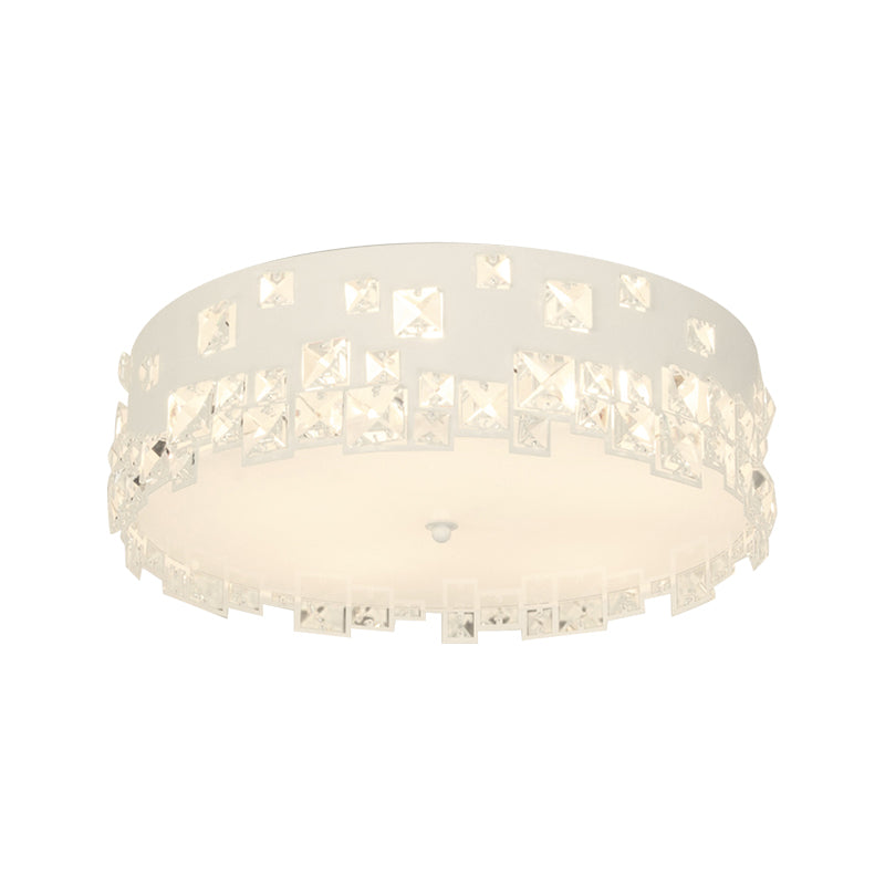 Round Flushmount Lighting with Crystal Decoration Modern 3 Bulbs Ceiling Mounted Light in White