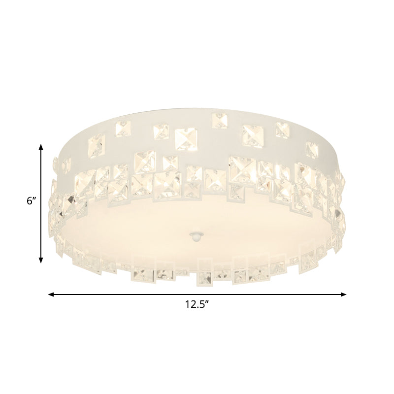 Round Flushmount Lighting with Crystal Decoration Modern 3 Bulbs Ceiling Mounted Light in White