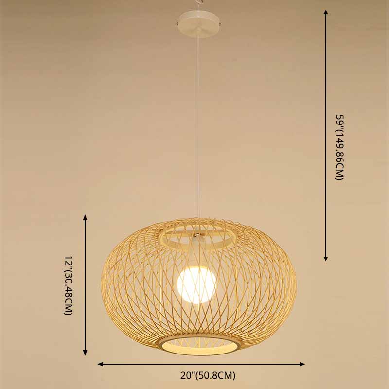 Luce del soffitto di lanterna rotonda cinese BEIGE BAMBOO 1 RISTATO LIGUATO IL LIGHTINA A PENDANTE