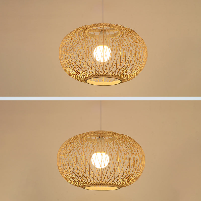 Luce del soffitto di lanterna rotonda cinese BEIGE BAMBOO 1 RISTATO LIGUATO IL LIGHTINA A PENDANTE